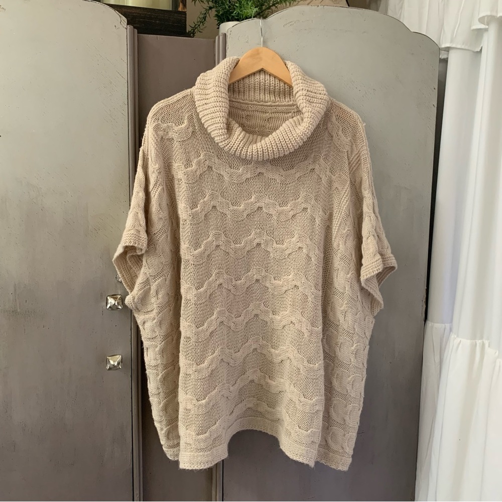 Chunky Cable Knit Cowl Neck Poncho Sweater